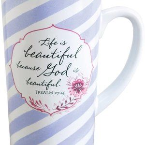 Dayspring Life is Beautiful Mug NWT 16 Ounces Ceramic Purple & White Swirls Box